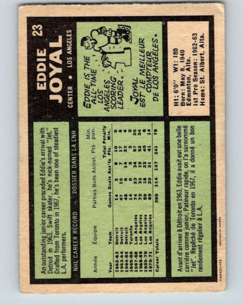 1971-72 O-Pee-Chee #23 Eddie Joyal Los Angeles Kings V9043