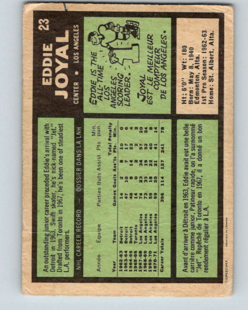 1971-72 O-Pee-Chee #23 Eddie Joyal Los Angeles Kings V9045