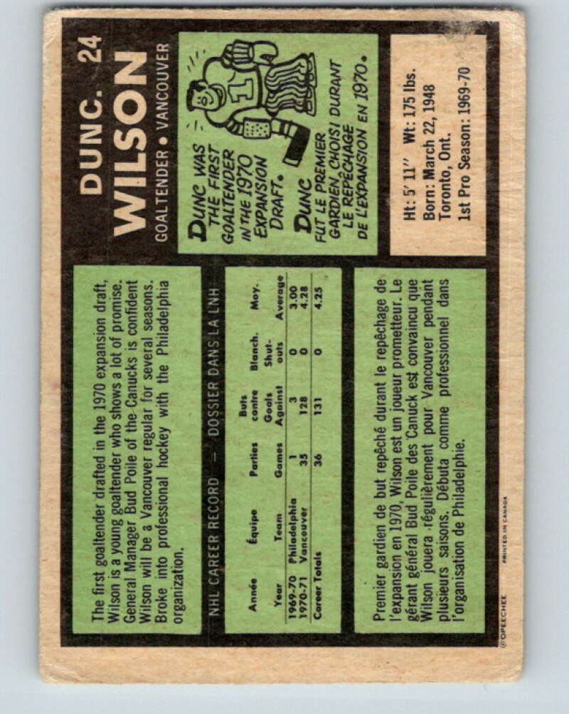 1971-72 O-Pee-Chee #24 Dunc Wilson RC Rookie Vancouver Canucks V9046