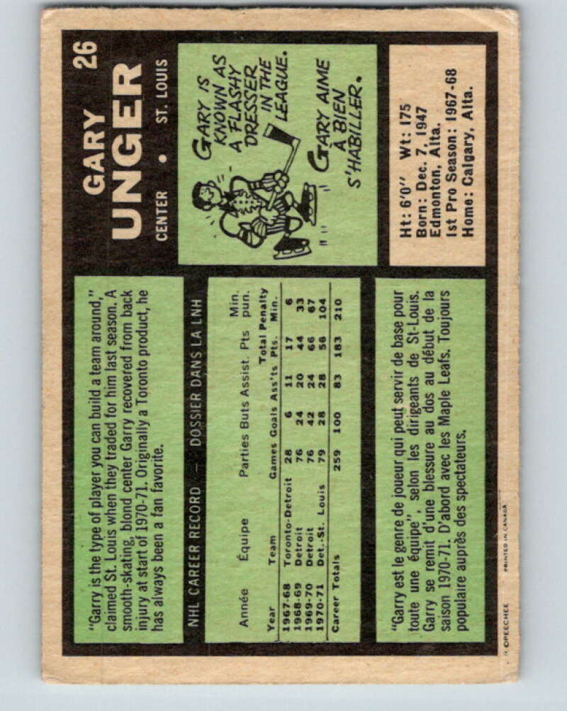 1971-72 O-Pee-Chee #26 Garry Unger St. Louis Blues V9050