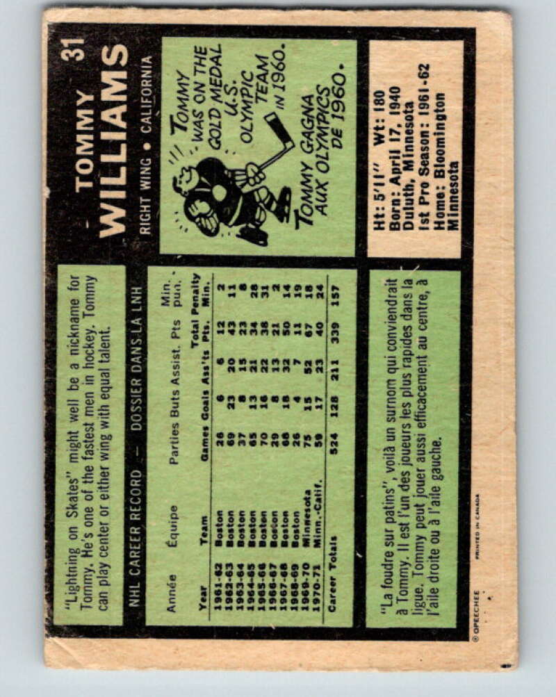 1971-72 O-Pee-Chee #31 Tom Williams California Golden Seals V9063