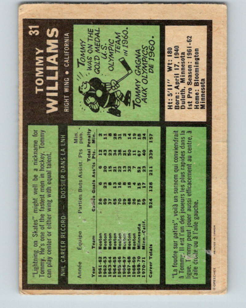1971-72 O-Pee-Chee #31 Tom Williams California Golden Seals V9064