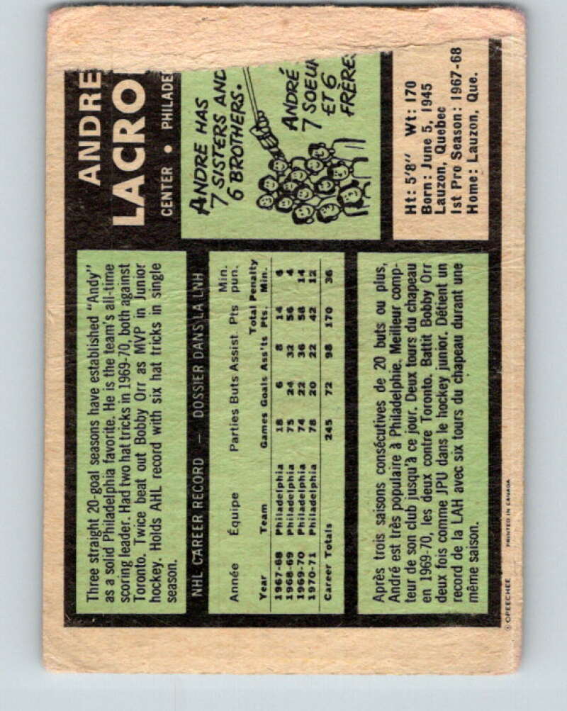1971-72 O-Pee-Chee #33 Andre Lacroix Philadelphia Flyers V9067