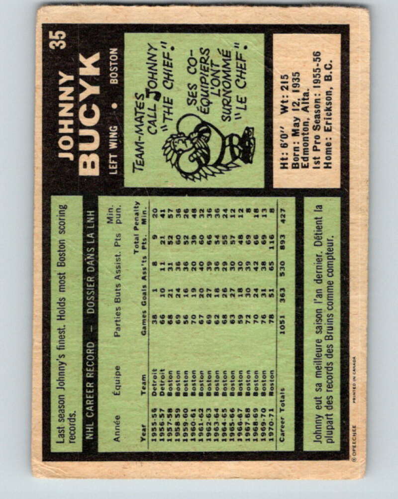 1971-72 O-Pee-Chee #35 Johnny Bucyk Boston Bruins V9070