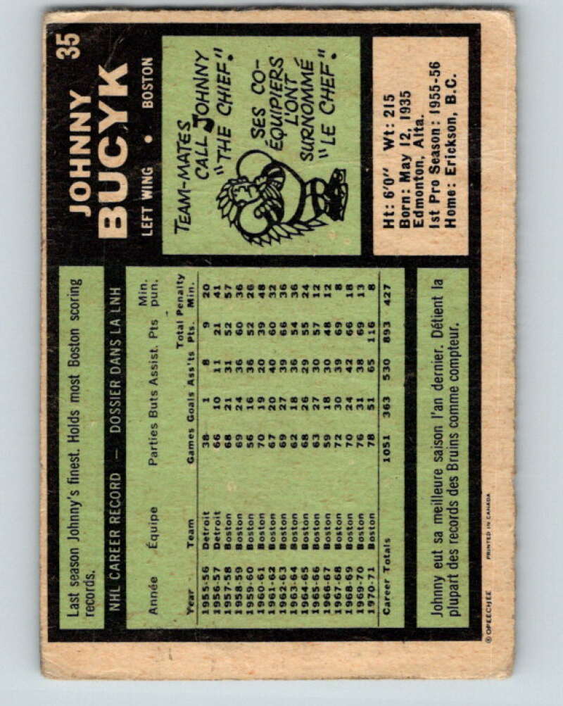 1971-72 O-Pee-Chee #35 Johnny Bucyk Boston Bruins V9074