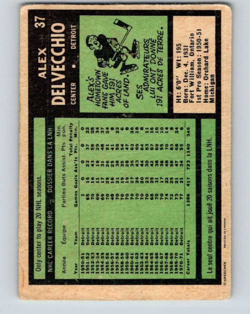 1971-72 O-Pee-Chee #37 Alex Delvecchio Detroit Red Wings V9078