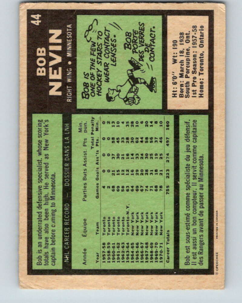 1971-72 O-Pee-Chee #44 Bob Nevin Minnesota North Stars V9099