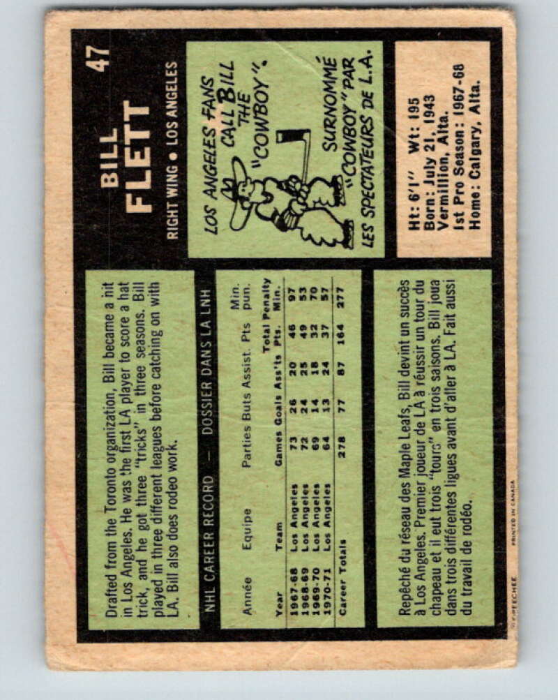 1971-72 O-Pee-Chee #47 Bill Flett Los Angeles Kings V9106