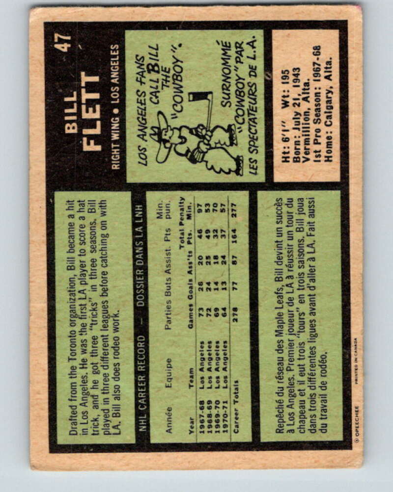 1971-72 O-Pee-Chee #47 Bill Flett Los Angeles Kings V9107