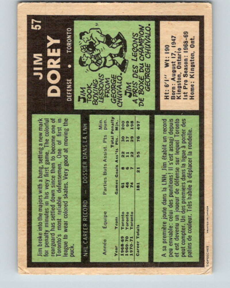 1971-72 O-Pee-Chee #57 Jim Dorey Toronto Maple Leafs V9131