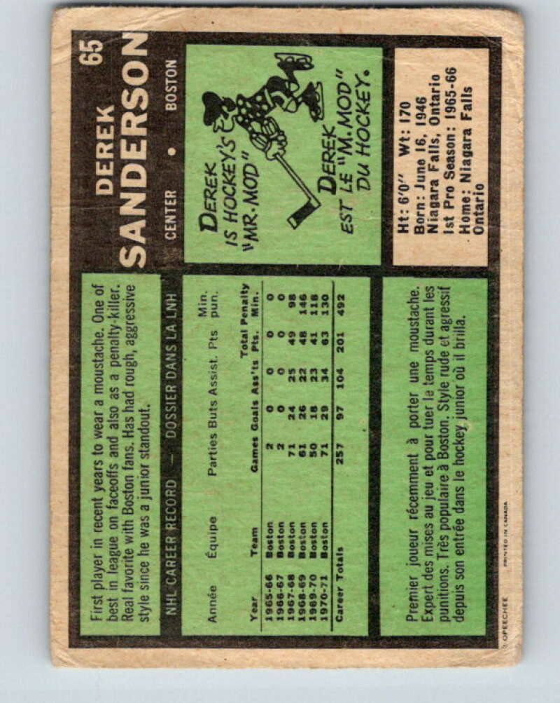 1971-72 O-Pee-Chee #65 Derek Sanderson Boston Bruins V9149