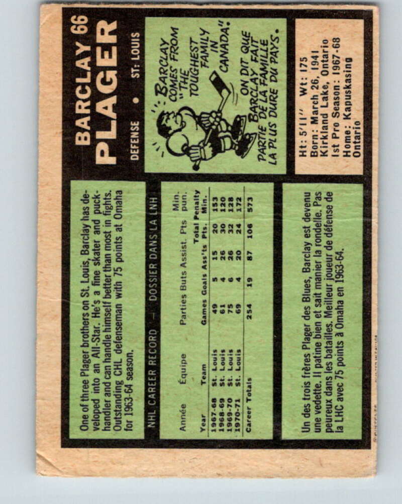 1971-72 O-Pee-Chee #66 Barclay Plager St. Louis Blues V9157