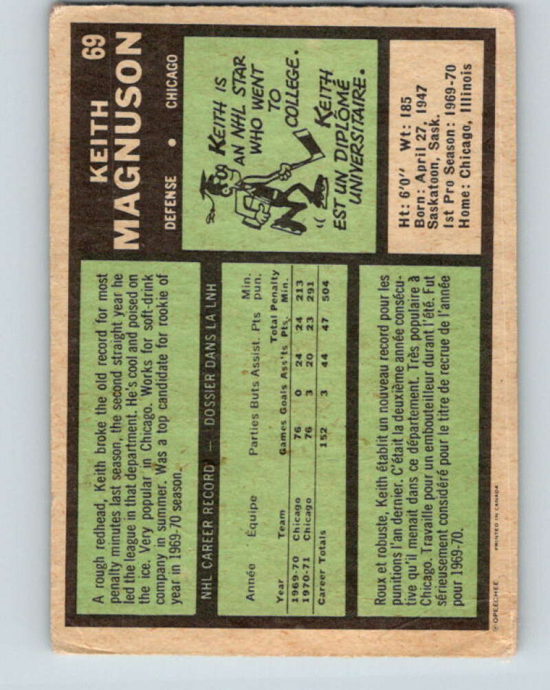 1971-72 O-Pee-Chee #69 Keith Magnuson Chicago Blackhawks V9164
