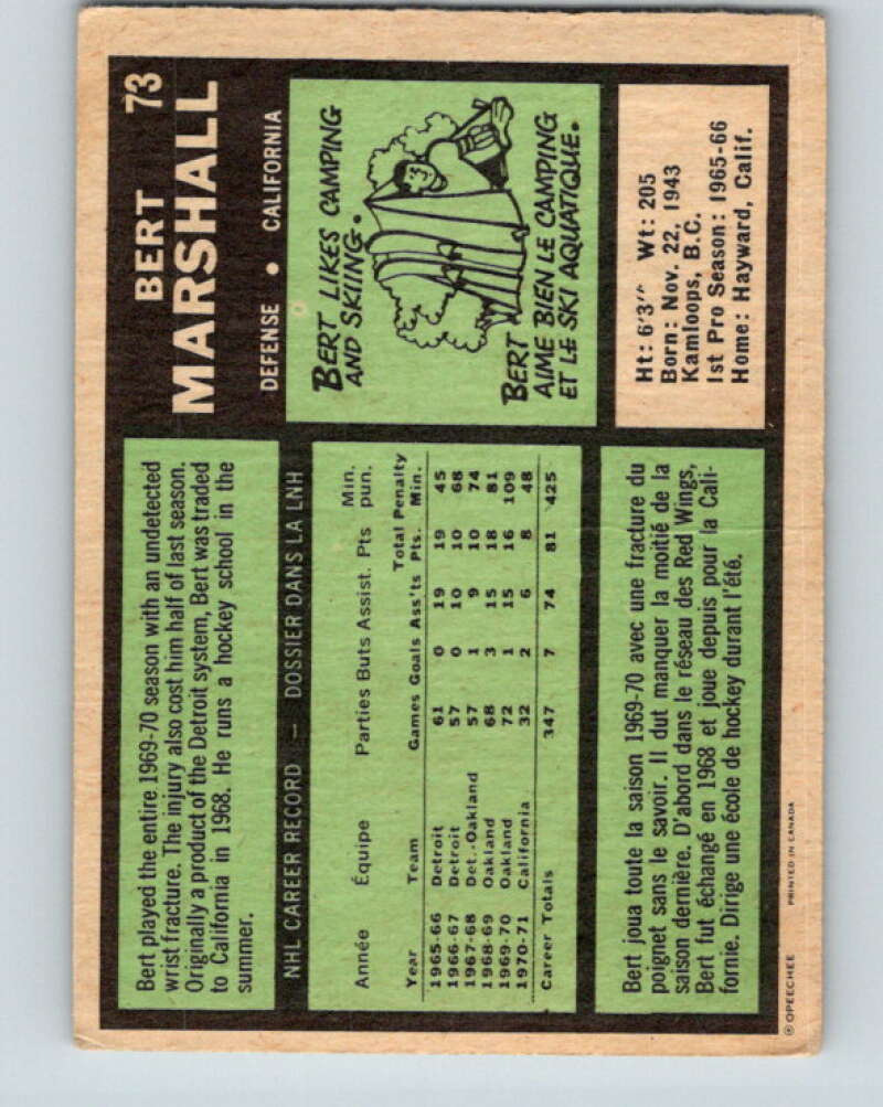 1971-72 O-Pee-Chee #73 Bert Marshall California Golden Seals V9178