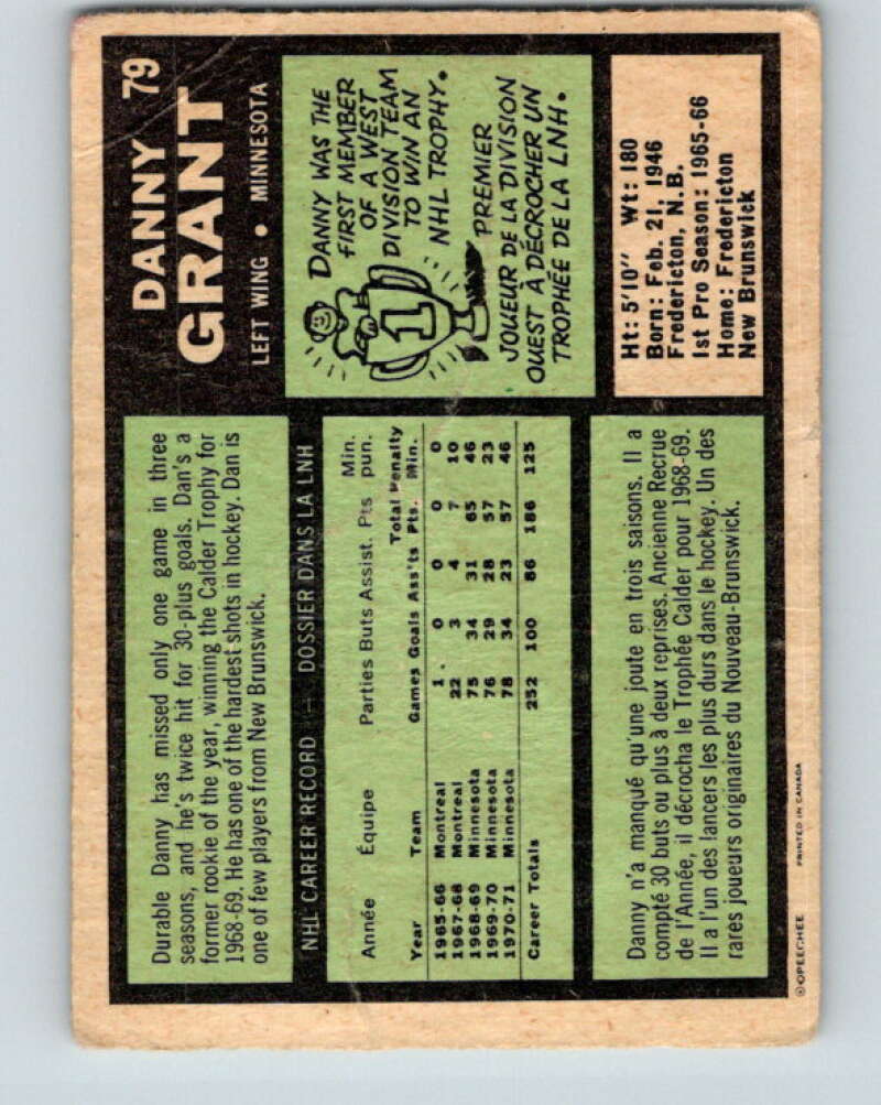 1971-72 O-Pee-Chee #79 Danny Grant Minnesota North Stars V9193