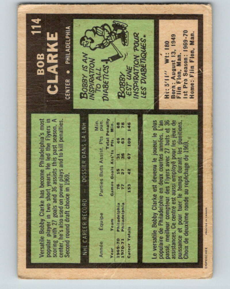 1971-72 O-Pee-Chee #114 Bobby Clarke Philadelphia Flyers V9275