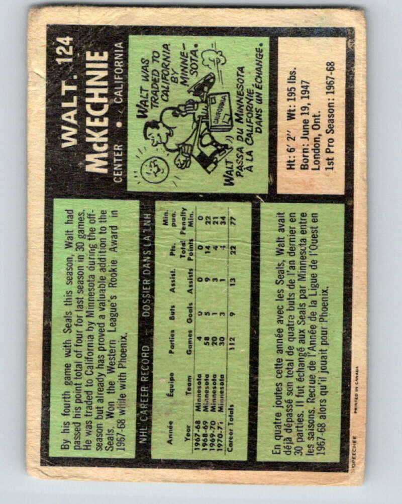 1971-72 O-Pee-Chee #124 Walt McKechnie California Golden Seals V9305