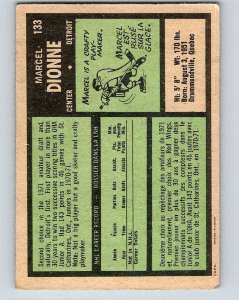 1971-72 O-Pee-Chee #133 Marcel Dionne RC Rookie Detroit Red Wings V9316