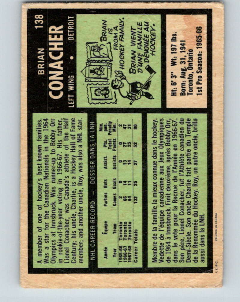 1971-72 O-Pee-Chee #138 Brian Conacher Detroit Red Wings V9336