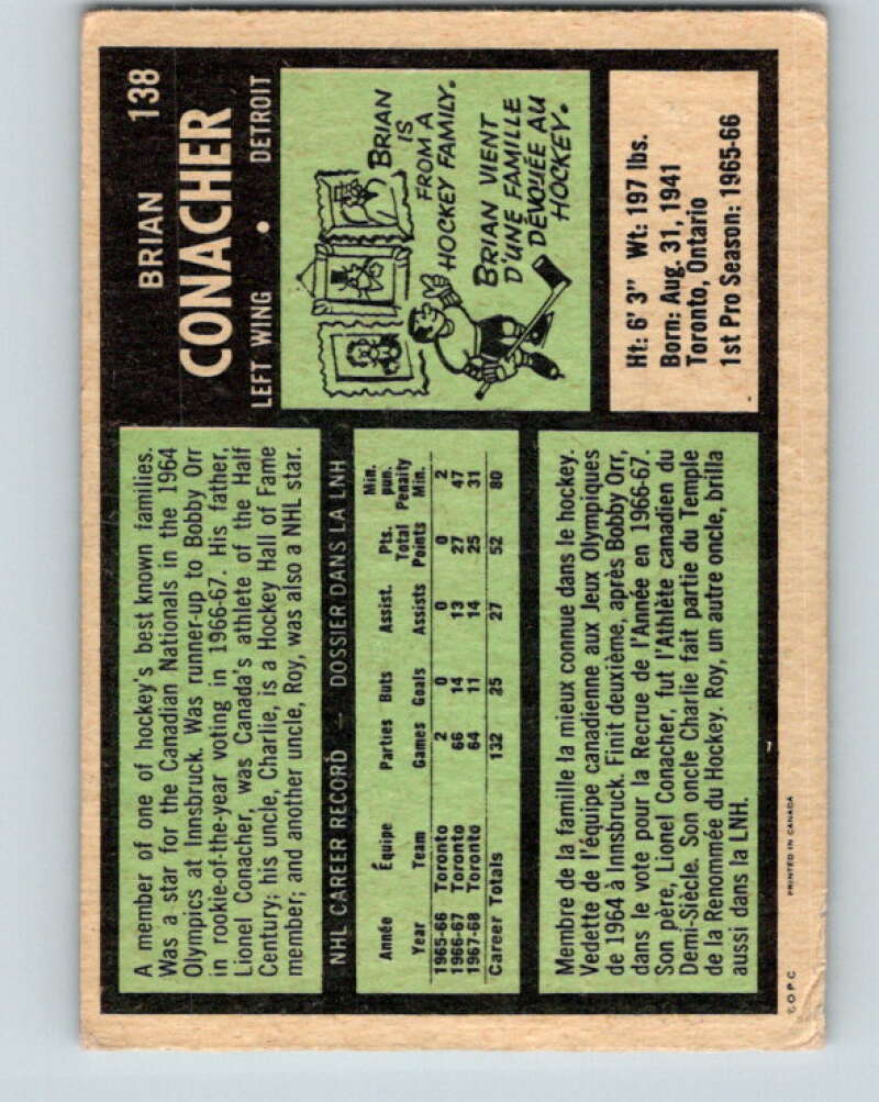 1971-72 O-Pee-Chee #138 Brian Conacher Detroit Red Wings V9338
