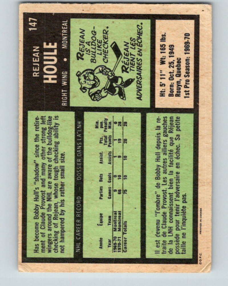 1971-72 O-Pee-Chee #147 Rejean Houle Montreal Canadiens V9374