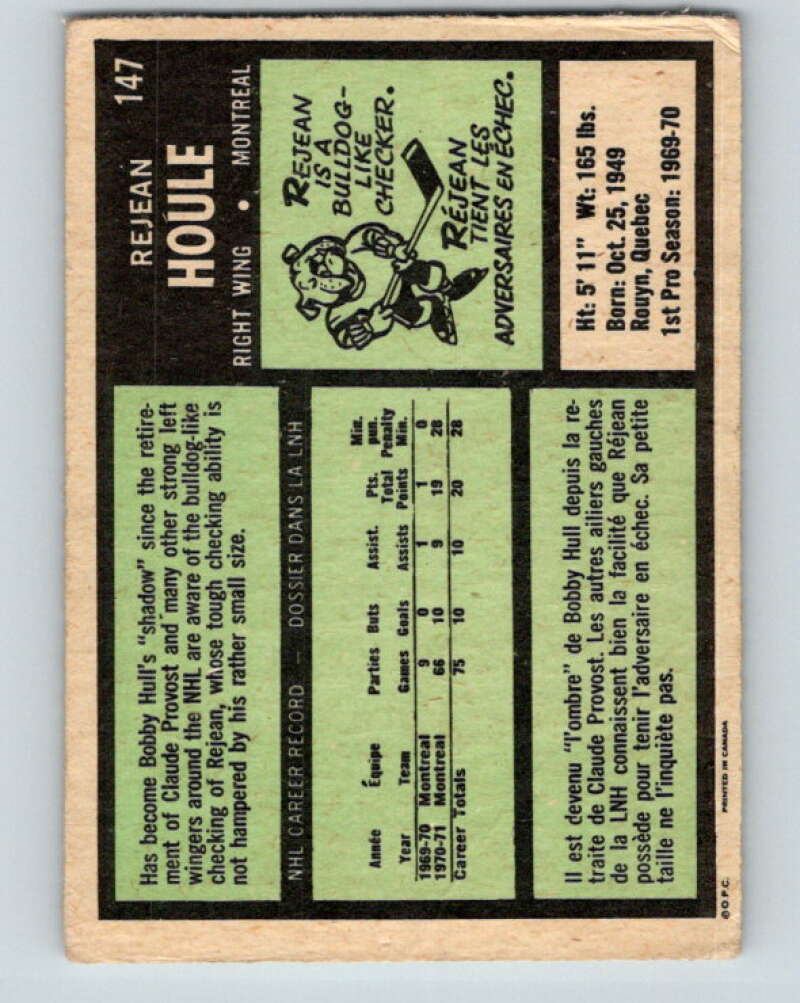 1971-72 O-Pee-Chee #147 Rejean Houle Montreal Canadiens V9375