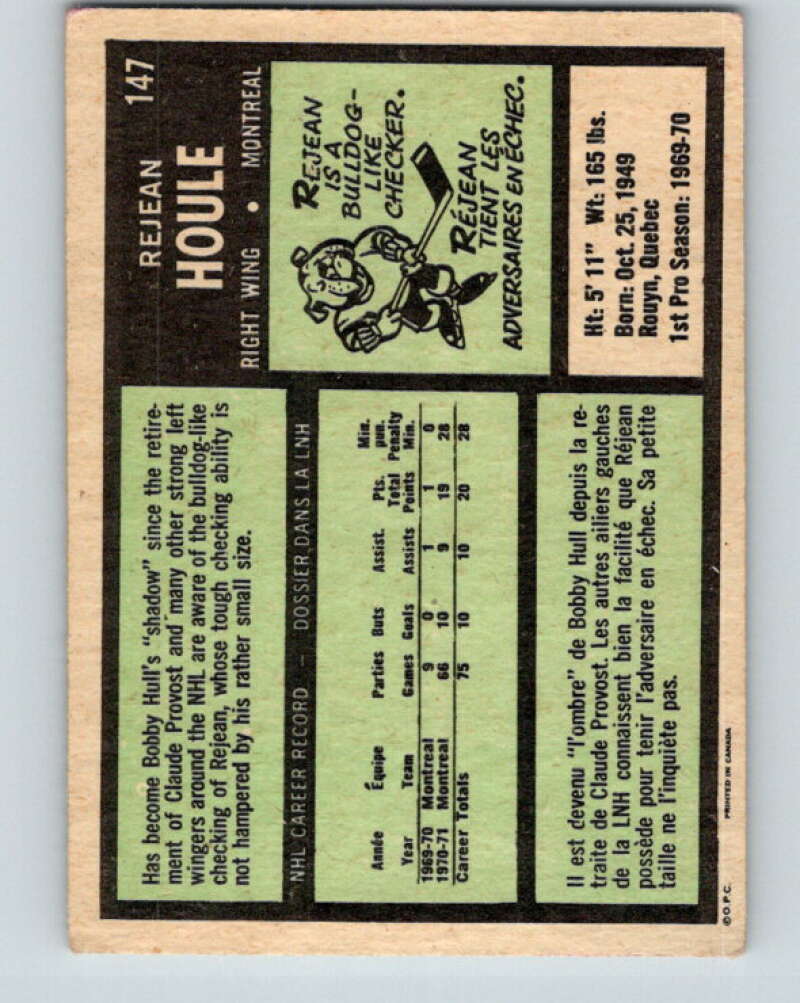 1971-72 O-Pee-Chee #147 Rejean Houle Montreal Canadiens V9376