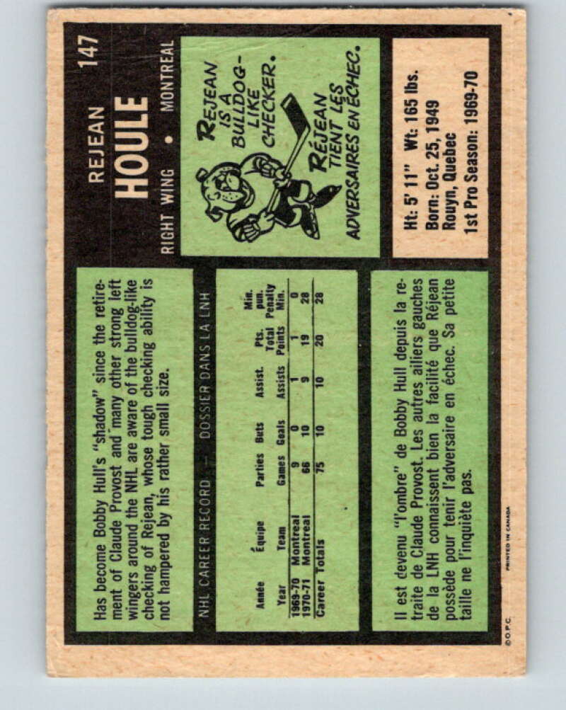 1971-72 O-Pee-Chee #147 Rejean Houle Montreal Canadiens V9377