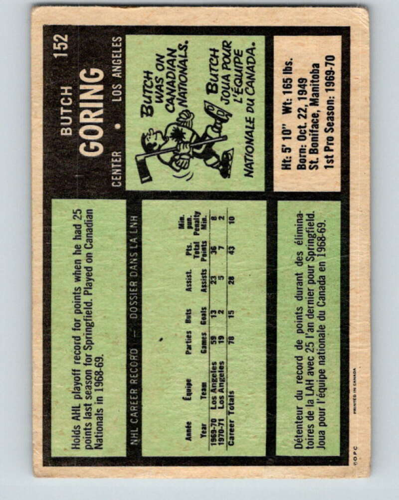 1971-72 O-Pee-Chee #152 Butch Goring RC Rookie Los Angeles Kings V9402
