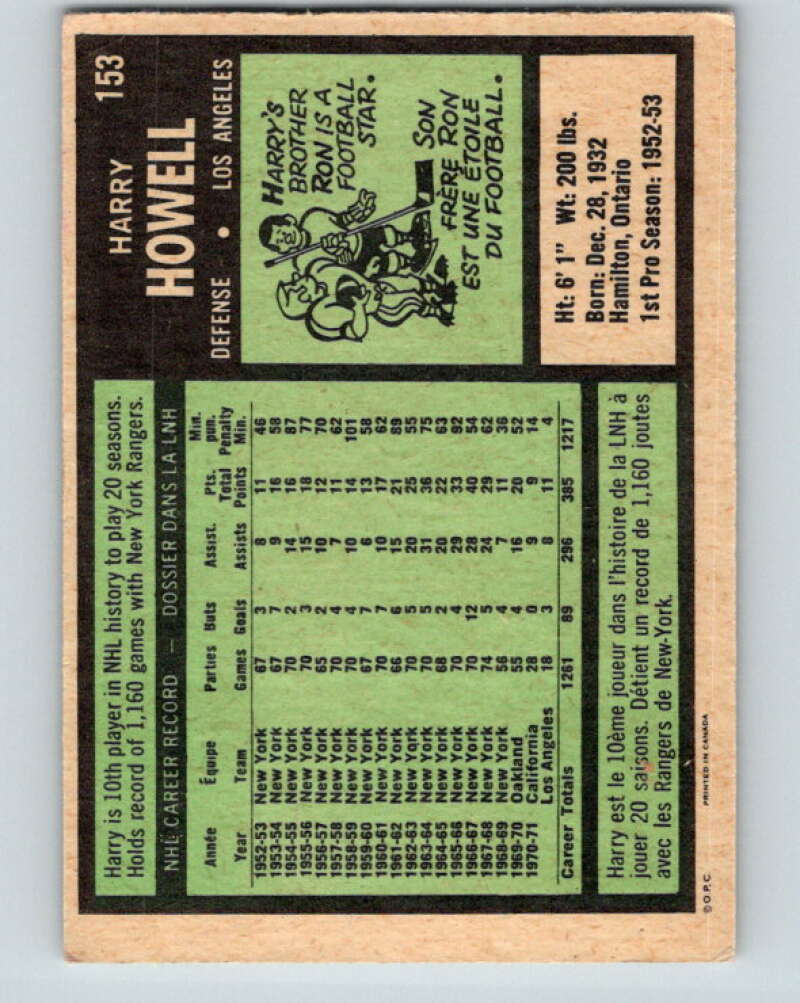 1971-72 O-Pee-Chee #153 Harry Howell Los Angeles Kings V9405