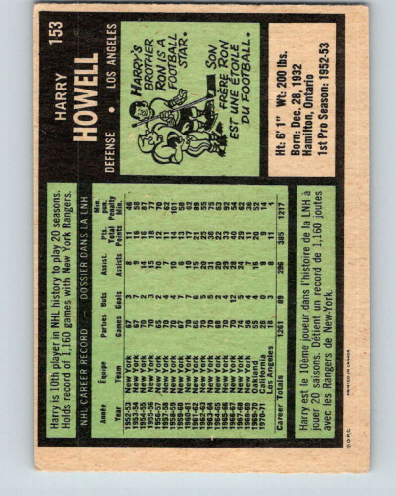 1971-72 O-Pee-Chee #153 Harry Howell Los Angeles Kings V9406