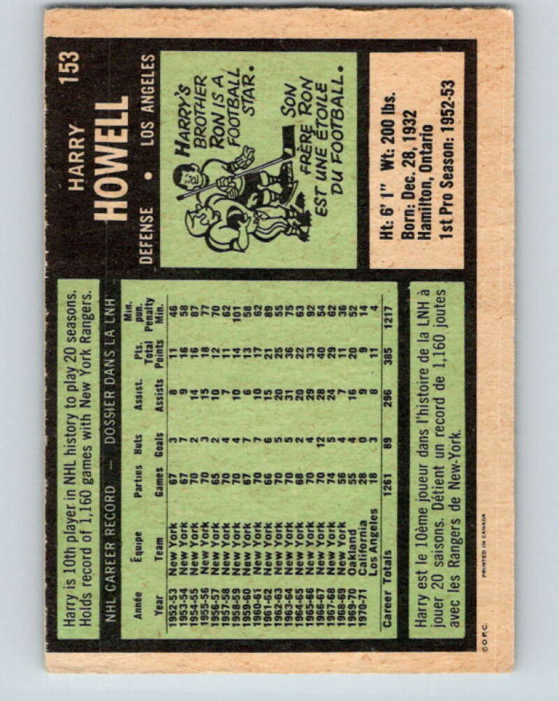 1971-72 O-Pee-Chee #153 Harry Howell Los Angeles Kings V9408