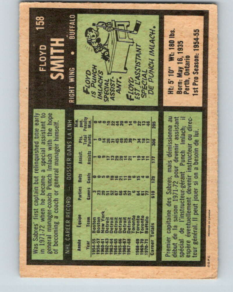 1971-72 O-Pee-Chee #158 Floyd Smith Buffalo Sabres V9430