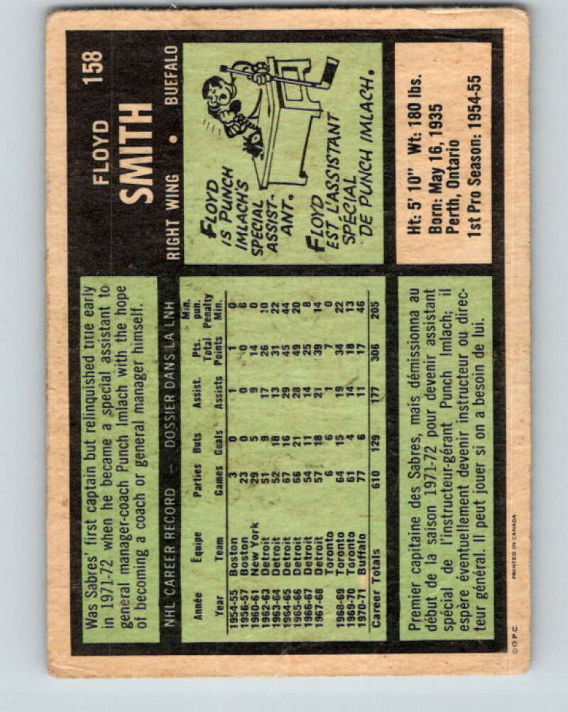 1971-72 O-Pee-Chee #158 Floyd Smith Buffalo Sabres V9431