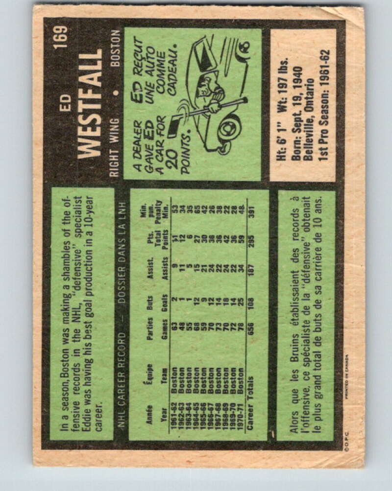 1971-72 O-Pee-Chee #169 Ed Westfall Boston Bruins V9470