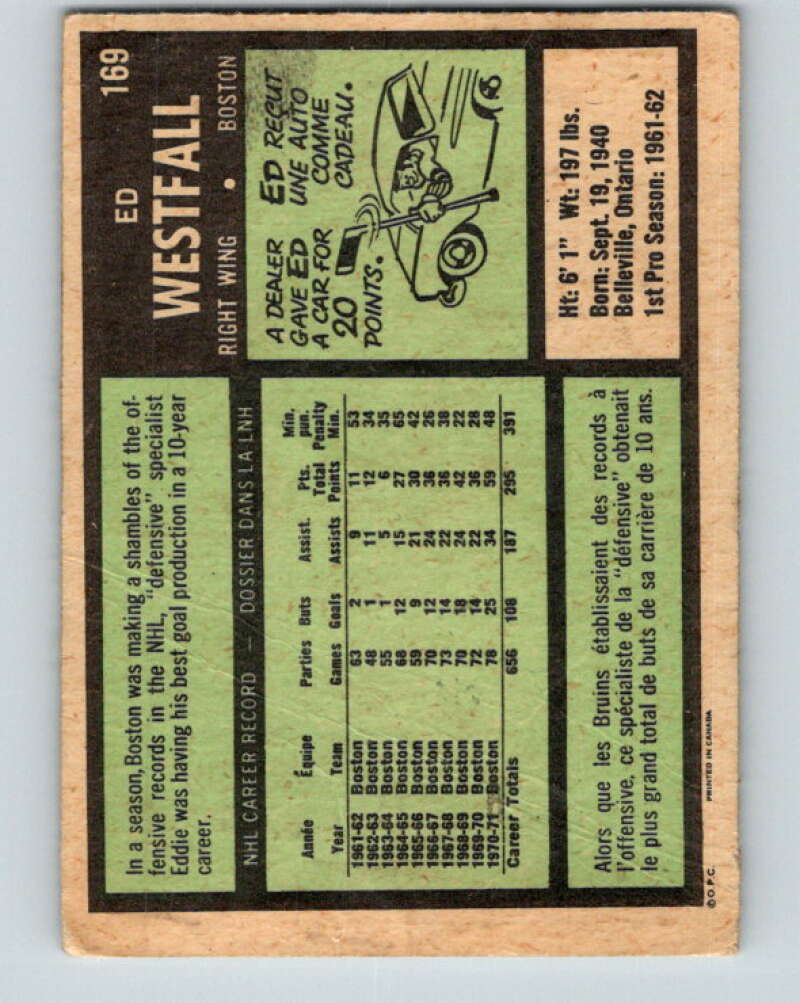 1971-72 O-Pee-Chee #169 Ed Westfall Boston Bruins V9471