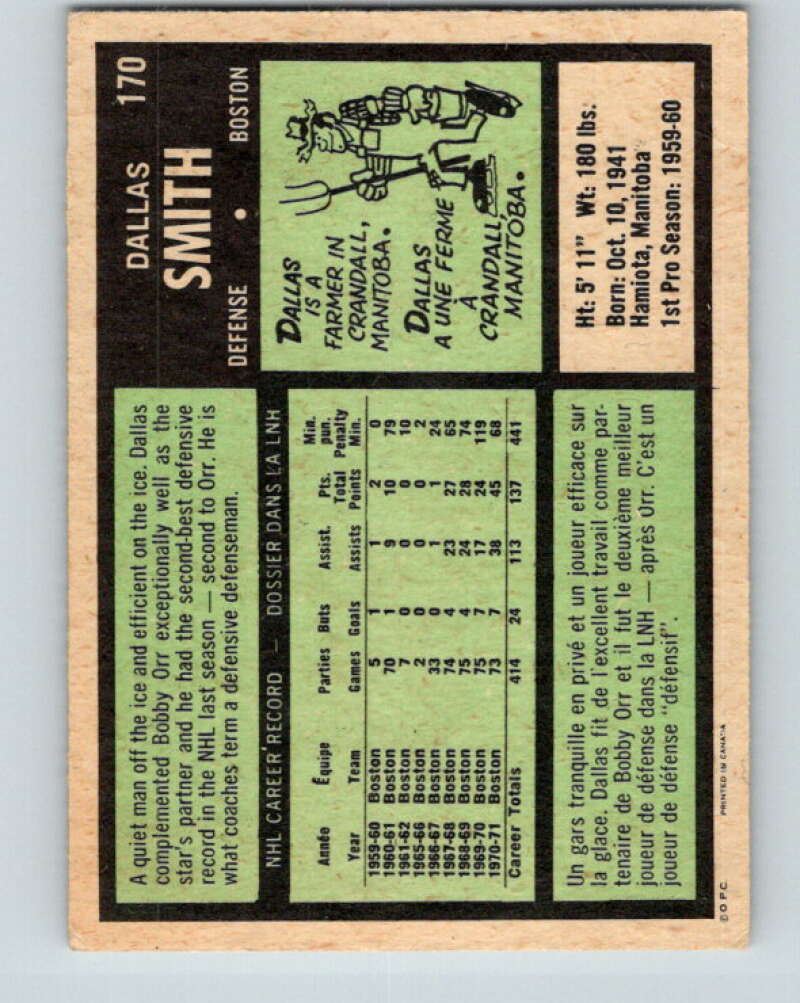 1971-72 O-Pee-Chee #170 Dallas Smith Boston Bruins V9472