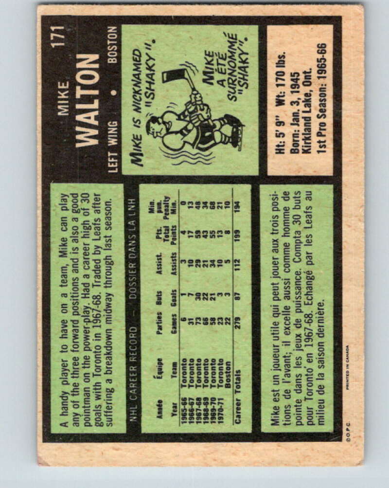 1971-72 O-Pee-Chee #171 Mike Walton Boston Bruins V9475