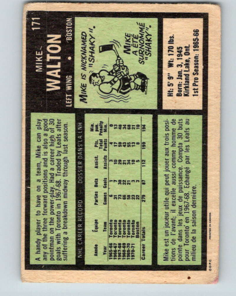 1971-72 O-Pee-Chee #171 Mike Walton Boston Bruins V9478