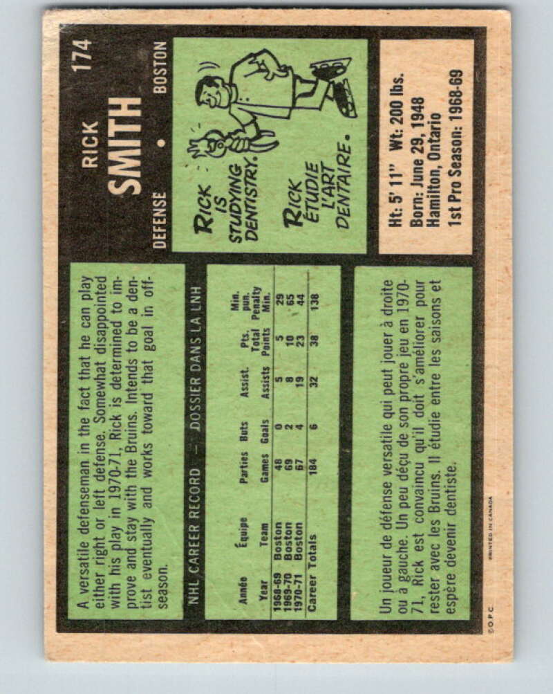 1971-72 O-Pee-Chee #174 Rick Smith Boston Bruins V9488