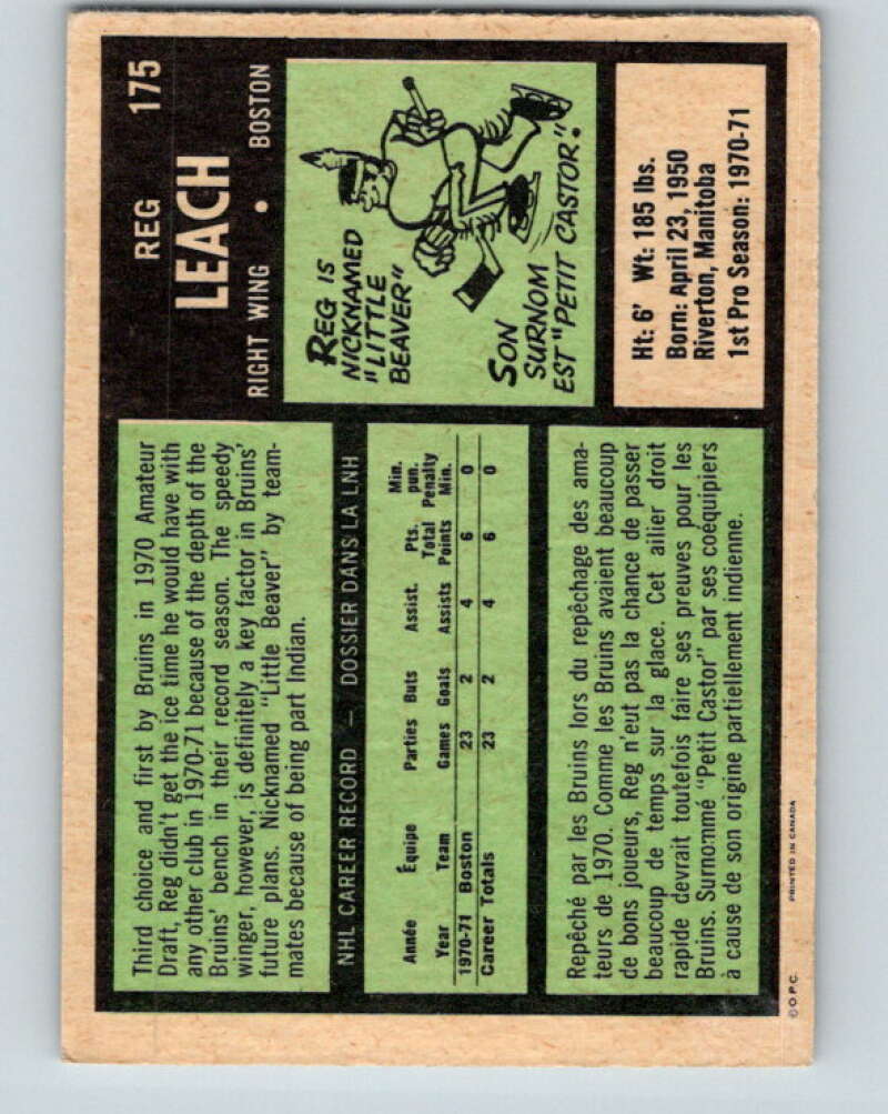 1971-72 O-Pee-Chee #175 Reggie Leach RC Rookie Boston Bruins V9489