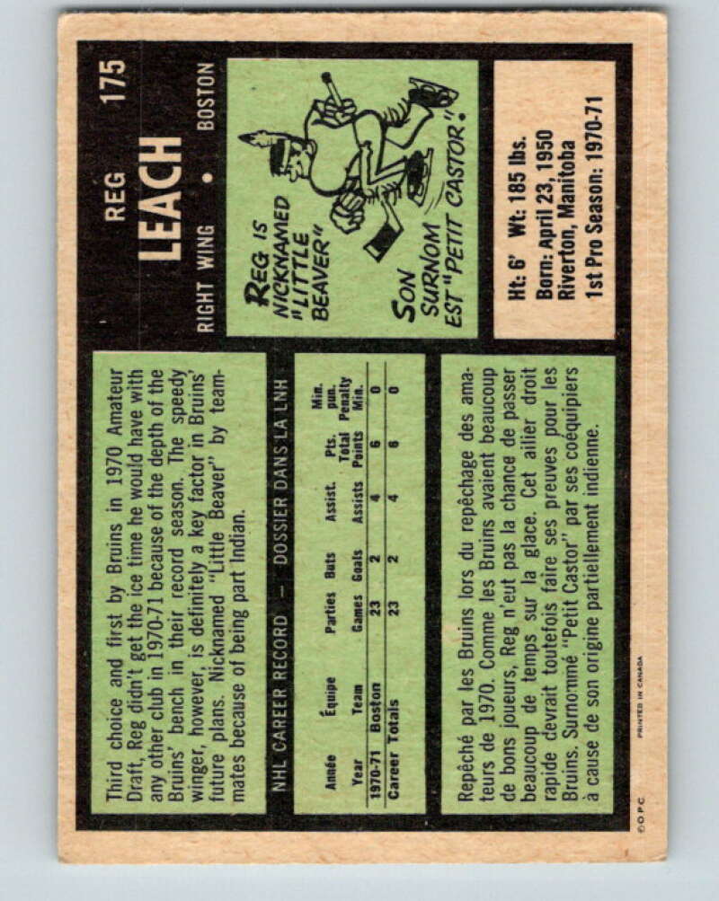 1971-72 O-Pee-Chee #175 Reggie Leach RC Rookie Boston Bruins V9490