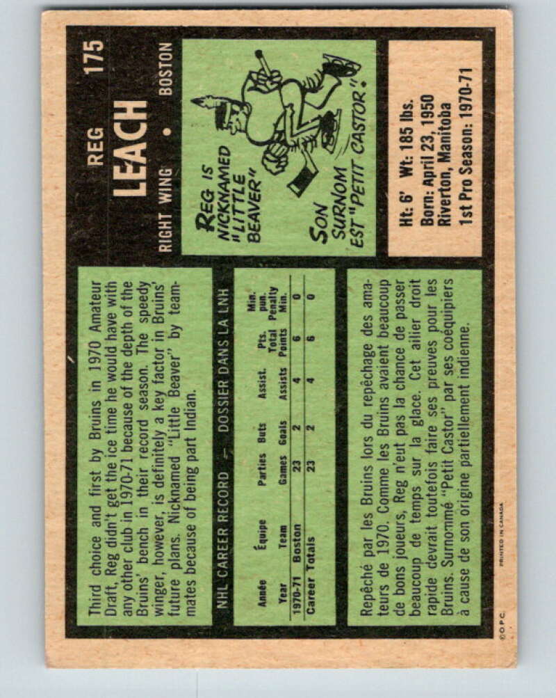 1971-72 O-Pee-Chee #175 Reggie Leach RC Rookie Boston Bruins V9491
