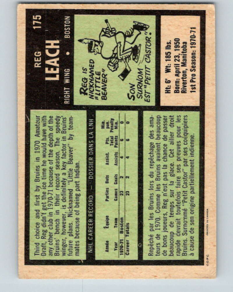 1971-72 O-Pee-Chee #175 Reggie Leach RC Rookie Boston Bruins V9492