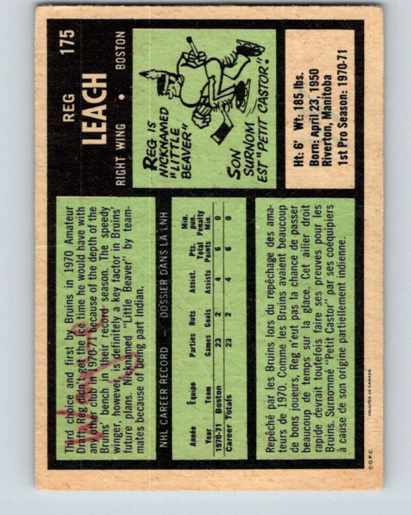 1971-72 O-Pee-Chee #175 Reggie Leach RC Rookie Boston Bruins V9493