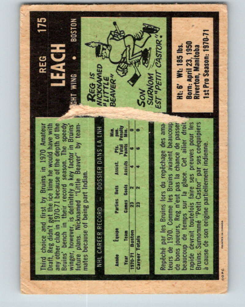 1971-72 O-Pee-Chee #175 Reggie Leach RC Rookie Boston Bruins V9494