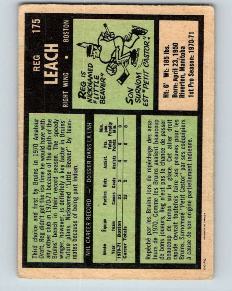 1971-72 O-Pee-Chee #175 Reggie Leach RC Rookie Boston Bruins V9495