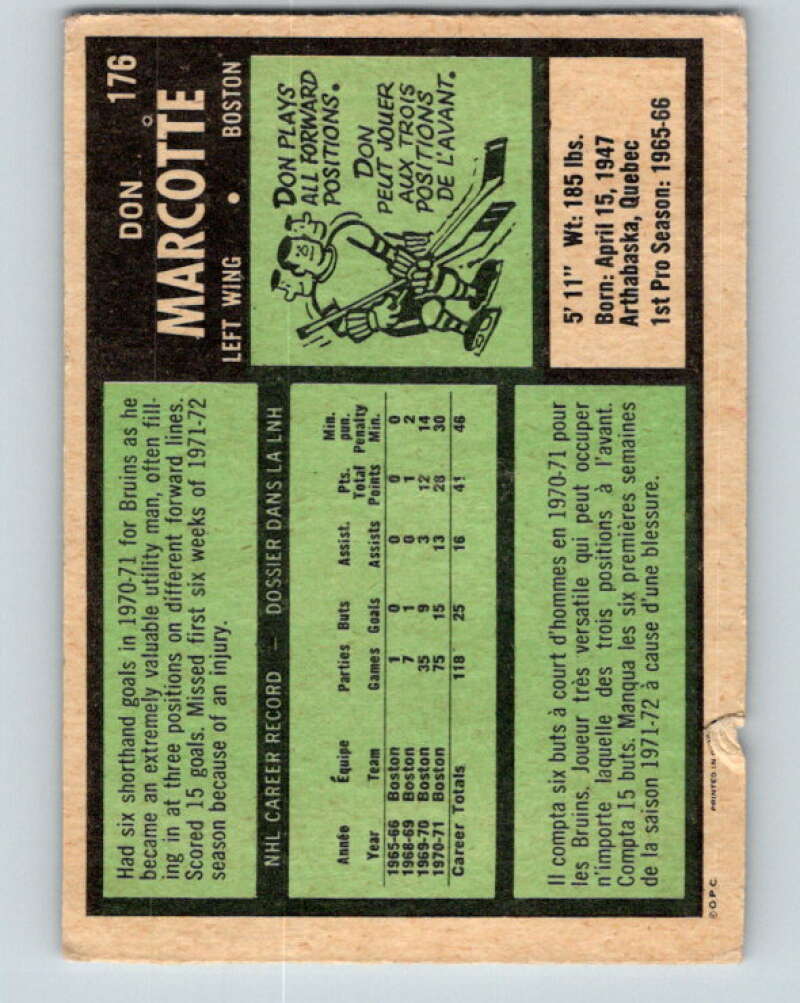 1971-72 O-Pee-Chee #176 Don Marcotte Boston Bruins V9497