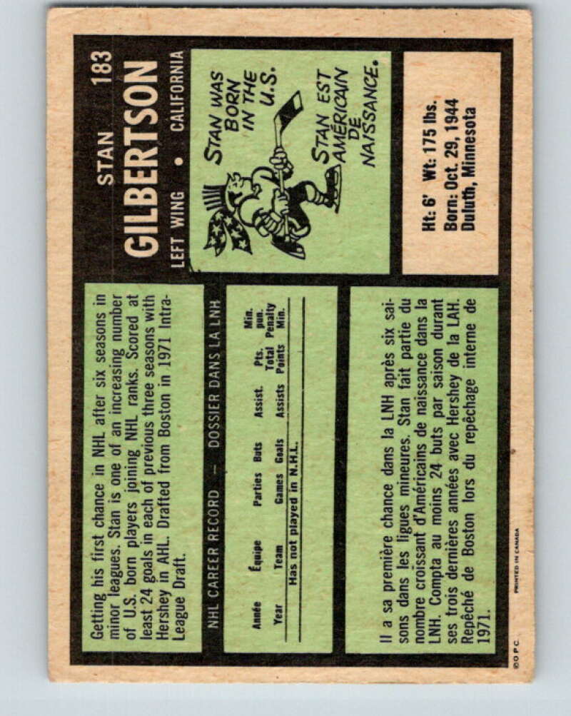 1971-72 O-Pee-Chee #183 Stan Gilbertson RC Rookie California Golden Seals V9527