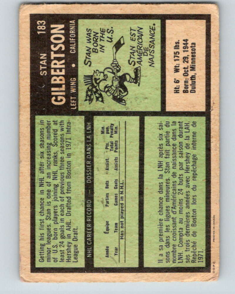 1971-72 O-Pee-Chee #183 Stan Gilbertson RC Rookie California Golden Seals V9530